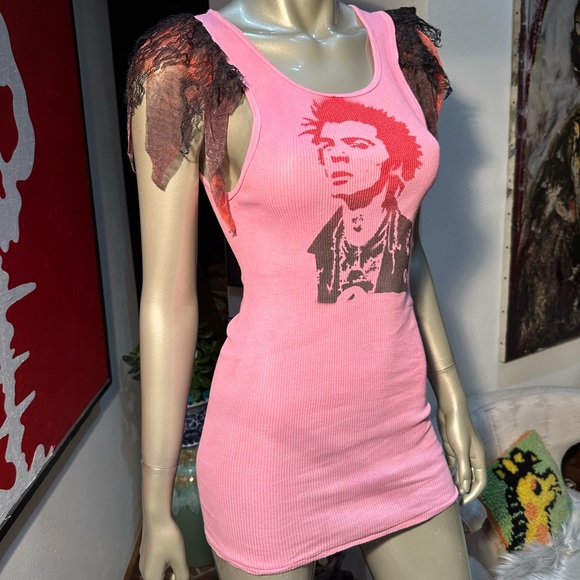 Sid Vicious punk rock Sex Pistols goth rave Harajuku flutter sleeve tanktop m - Picture 15 of 17